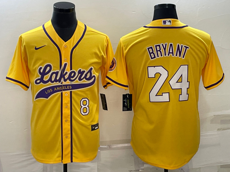 Men's Los Angeles Lakers Front #8 Back #24 Kobe Bryant Yellow Cool Base Stitched Baseball Jersey Men's Los Angeles Lakers Front #8 Back #24 Kobe Bryant Yellow Cool Base Stitched Baseball Jersey